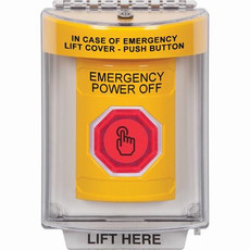 SS2246PO-EN STI Yellow Indoor/Outdoor Flush w/ Horn Momentary (Illuminated) with Red Lens Stopper Station with EMERGENCY POWER OFF Label English