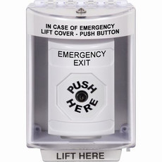 SS2380EX-EN STI White Indoor/Outdoor Surface w/ Horn Key-to-Reset Stopper Station with EMERGENCY EXIT Label English