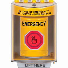 SS2276EM-EN STI Yellow Indoor/Outdoor Surface Momentary (Illuminated) with Red Lens Stopper Station with EMERGENCY Label English