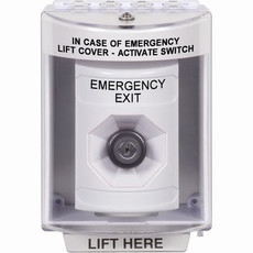 SS2383EX-EN STI White Indoor/Outdoor Surface w/ Horn Key-to-Activate Stopper Station with EMERGENCY EXIT Label English