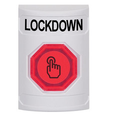 SS2307LD-EN STI White No Cover Weather Resistant Momentary (Illuminated) with Red Lens Stopper Station with LOCKDOWN Label English