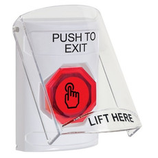 SS2327PX-EN STI White Indoor Only Flush or Surface Weather Resistant Momentary (Illuminated) with Red Lens Stopper Station with PUSH TO EXIT Label English
