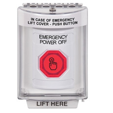 SS2347PO-EN STI White Indoor/Outdoor Flush w/ Horn Weather Resistant Momentary (Illuminated) with Red Lens Stopper Station with EMERGENCY POWER OFF Label English