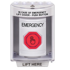 SS2377EM-EN STI White Indoor/Outdoor Surface Weather Resistant Momentary (Illuminated) with Red Lens Stopper Station with EMERGENCY Label English