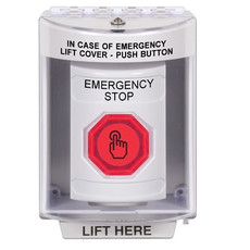 SS2377ES-EN STI White Indoor/Outdoor Surface Weather Resistant Momentary (Illuminated) with Red Lens Stopper Station with EMERGENCY STOP Label English