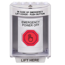 SS2377PO-EN STI White Indoor/Outdoor Surface Weather Resistant Momentary (Illuminated) with Red Lens Stopper Station with EMERGENCY POWER OFF Label English