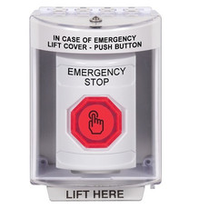SS2387ES-EN STI White Indoor/Outdoor Surface w/ Horn Weather Resistant Momentary (Illuminated) with Red Lens Stopper Station with EMERGENCY STOP Label English