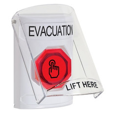SS23A7EV-EN STI White Indoor Only Flush or Surface w/ Horn Weather Resistant Momentary (Illuminated) with Red Lens Stopper Station with EVACUATION Label English