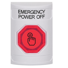 SS2306PO-EN STI White No Cover Momentary (Illuminated) with Red Lens Stopper Station with EMERGENCY POWER OFF Label English