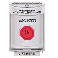 SS2336EV-EN STI White Indoor/Outdoor Flush Momentary (Illuminated) with Red Lens Stopper Station with EVACUATION Label English