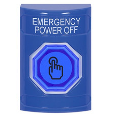 SS2407PO-EN STI Blue No Cover Weather Resistant Momentary (Illuminated) with Blue Lens Stopper Station with EMERGENCY POWER OFF Label English