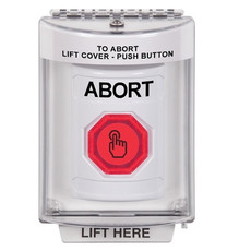 SS2346AB-EN STI White Indoor/Outdoor Flush w/ Horn Momentary (Illuminated) with Red Lens Stopper Station with ABORT Label English