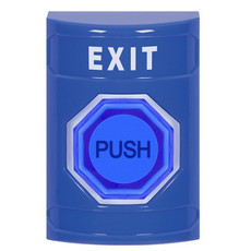 SS2407XT-EN STI Blue No Cover Weather Resistant Momentary (Illuminated) with Blue Lens Stopper Station with EXIT Label English