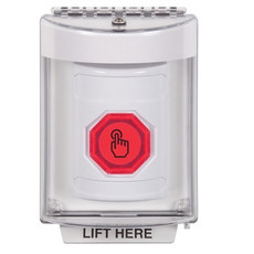 SS2346NT-EN STI White Indoor/Outdoor Flush w/ Horn Momentary (Illuminated) with Red Lens Stopper Station with No Text Label English