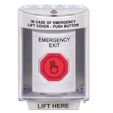 SS2376EX-EN STI White Indoor/Outdoor Surface Momentary (Illuminated) with Red Lens Stopper Station with EMERGENCY EXIT Label English