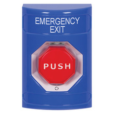 SS2409EX-EN STI Blue No Cover Turn-to-Reset (Illuminated) Stopper Station with EMERGENCY EXIT Label English