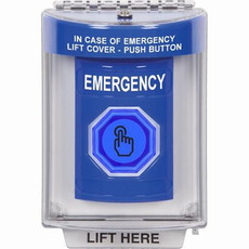 SS2437EM-EN STI Blue Indoor/Outdoor Flush Weather Resistant Momentary (Illuminated) with Blue Lens Stopper Station with EMERGENCY Label English