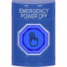 SS2406PO-EN STI Blue No Cover Momentary (Illuminated) with Blue Lens Stopper Station with EMERGENCY POWER OFF Label English