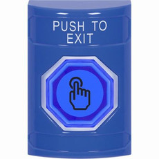 SS2406PX-EN STI Blue No Cover Momentary (Illuminated) with Blue Lens Stopper Station with PUSH TO EXIT Label English