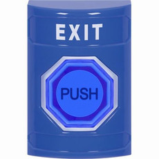 SS2406XT-EN STI Blue No Cover Momentary (Illuminated) with Blue Lens Stopper Station with EXIT Label English