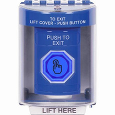 SS2477PX-EN STI Blue Indoor/Outdoor Surface Weather Resistant Momentary (Illuminated) with Blue Lens Stopper Station with PUSH TO EXIT Label English