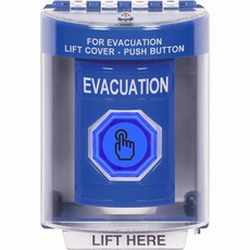 SS2487EV-EN STI Blue Indoor/Outdoor Surface w/ Horn Weather Resistant Momentary (Illuminated) with Blue Lens Stopper Station with EVACUATION Label English
