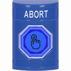 SS2406AB-EN STI Blue No Cover Momentary (Illuminated) with Blue Lens Stopper Station with ABORT Label English