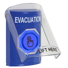 SS24A6EV-EN STI Blue Indoor Only Flush or Surface w/ Horn Momentary (Illuminated) with Blue Lens Stopper Station with EVACUATION Label English