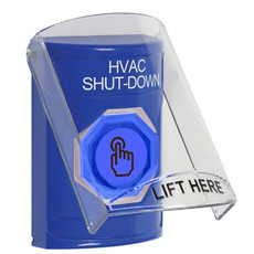 SS24A6HV-EN STI Blue Indoor Only Flush or Surface w/ Horn Momentary (Illuminated) with Blue Lens Stopper Station with HVAC SHUT DOWN Label English