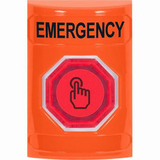 SS2507EM-EN STI Orange No Cover Weather Resistant Momentary (Illuminated) with Orange Lens Stopper Station with EMERGENCY Label English