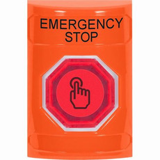 SS2507ES-EN STI Orange No Cover Weather Resistant Momentary (Illuminated) with Orange Lens Stopper Station with EMERGENCY STOP Label English