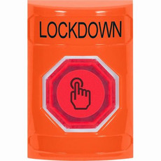 SS2506LD-EN STI Orange No Cover Momentary (Illuminated) with Orange Lens Stopper Station with LOCKDOWN Label English