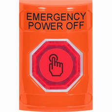 SS2506PO-EN STI Orange No Cover Momentary (Illuminated) with Orange Lens Stopper Station with EMERGENCY POWER OFF Label English