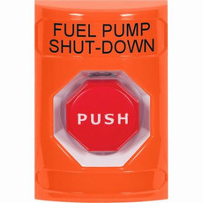 SS2502PS-EN STI Orange No Cover Key-to-Reset (Illuminated) Stopper Station with FUEL PUMP SHUT DOWN Label English