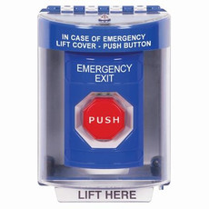 SS2472EX-EN STI Blue Indoor/Outdoor Surface Key-to-Reset (Illuminated) Stopper Station with EMERGENCY EXIT Label English