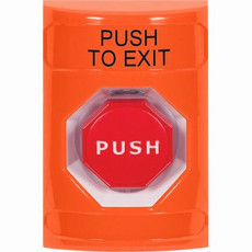 SS2505PX-EN STI Orange No Cover Momentary (Illuminated) Stopper Station with PUSH TO EXIT Label English