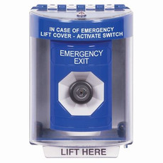 SS2483EX-EN STI Blue Indoor/Outdoor Surface w/ Horn Key-to-Activate Stopper Station with EMERGENCY EXIT Label English