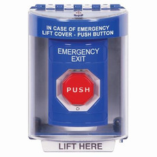SS2489EX-EN STI Blue Indoor/Outdoor Surface w/ Horn Turn-to-Reset (Illuminated) Stopper Station with EMERGENCY EXIT Label English