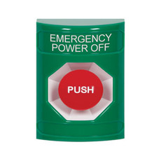 SS2104PO-EN STI Green No Cover Momentary Stopper Station with EMERGENCY POWER OFF Label English