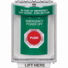 SS2134PO-EN STI Green Indoor/Outdoor Flush Momentary Stopper Station with EMERGENCY POWER OFF Label English