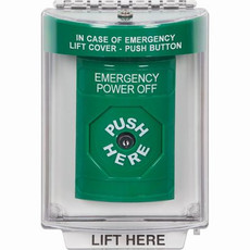 SS2140PO-EN STI Green Indoor/Outdoor Flush w/ Horn Key-to-Reset Stopper Station with EMERGENCY POWER OFF Label English