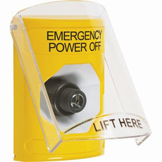 SS2223PO-EN STI Yellow Indoor Only Flush or Surface Key-to-Activate Stopper Station with EMERGENCY POWER OFF Label English