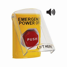 SS22A2PO-EN STI Yellow Indoor Only Flush or Surface w/ Horn Key-to-Reset (Illuminated) Stopper Station with EMERGENCY POWER OFF Label English