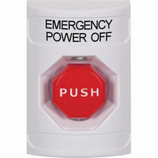 SS2305PO-EN STI White No Cover Momentary (Illuminated) Stopper Station with EMERGENCY POWER OFF Label English