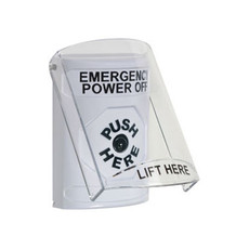 SS2320PO-EN STI White Indoor Only Flush or Surface Key-to-Reset Stopper Station with EMERGENCY POWER OFF Label English