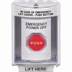 SS2375PO-EN STI White Indoor/Outdoor Surface Momentary (Illuminated) Stopper Station with EMERGENCY POWER OFF Label English