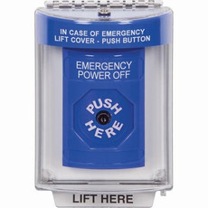 SS2430PO-EN STI Blue Indoor/Outdoor Flush Key-to-Reset Stopper Station with EMERGENCY POWER OFF Label English