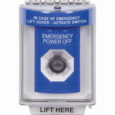 SS2443PO-EN STI Blue Indoor/Outdoor Flush w/ Horn Key-to-Activate Stopper Station with EMERGENCY POWER OFF Label English