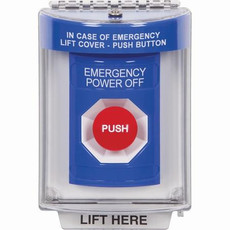 SS2444PO-EN STI Blue Indoor/Outdoor Flush w/ Horn Momentary Stopper Station with EMERGENCY POWER OFF Label English