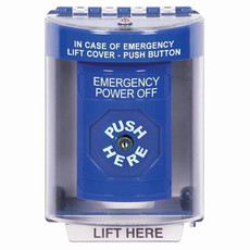 SS2470PO-EN STI Blue Indoor/Outdoor Surface Key-to-Reset Stopper Station with EMERGENCY POWER OFF Label English